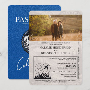 Invitación Boda de Pasaportes Royal Blue Colorado