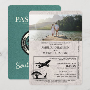Invitación Boda de pasaportes turquesa de Sudáfrica