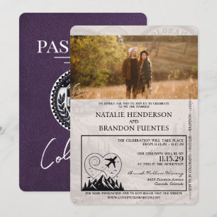 Invitación Boda de Pasaportes Violet Purple Colorado
