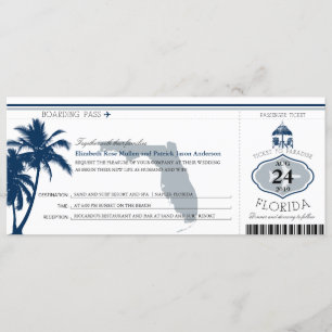 Invitación Boda de pases de abordaje en árbol de palmas de Fl