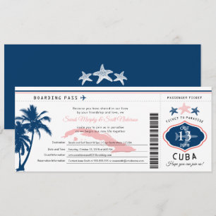 Invitación Boda de pases de abordaje en Cuba rosa de árbol de