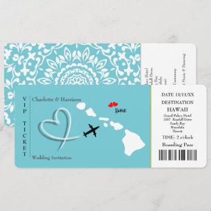 Invitación Boda de pases de boletos destino Hawái