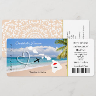 Invitación Boda de pases de boletos destino Hawái
