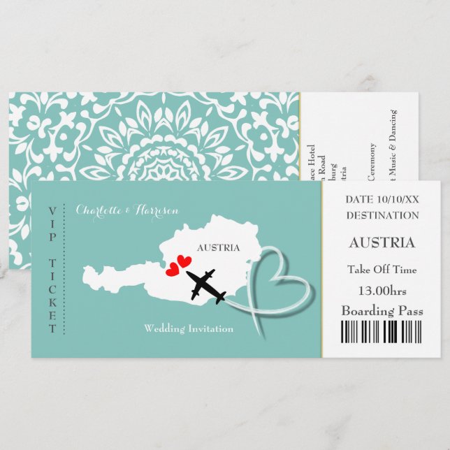 Invitación Boda de pases de embarque de billetes Austria (Anverso / Reverso)