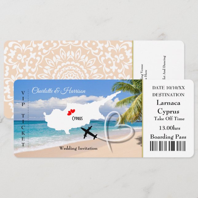 Invitación Boda de pases de embarque de billetes destino Chip (Anverso / Reverso)
