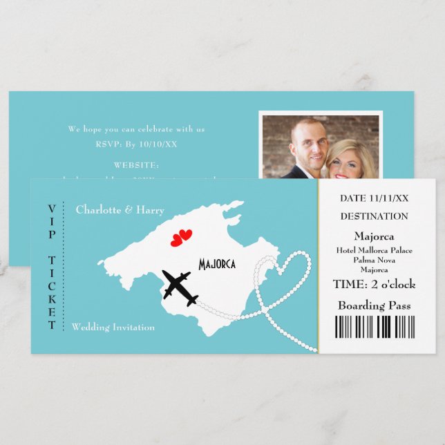 Invitación Boda de pases de embarque de entradas Destino de M (Anverso / Reverso)