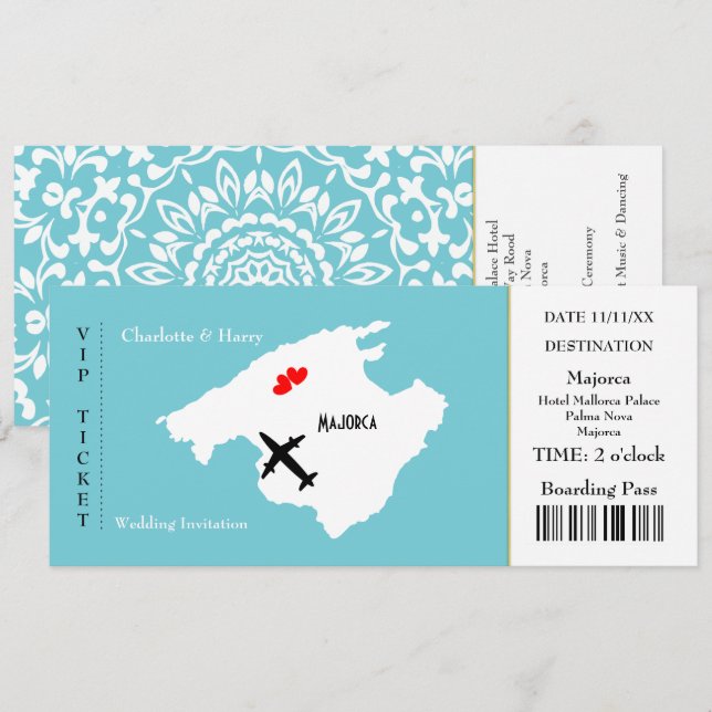 Invitación Boda de pases de embarque de entradas Destino de M (Anverso / Reverso)