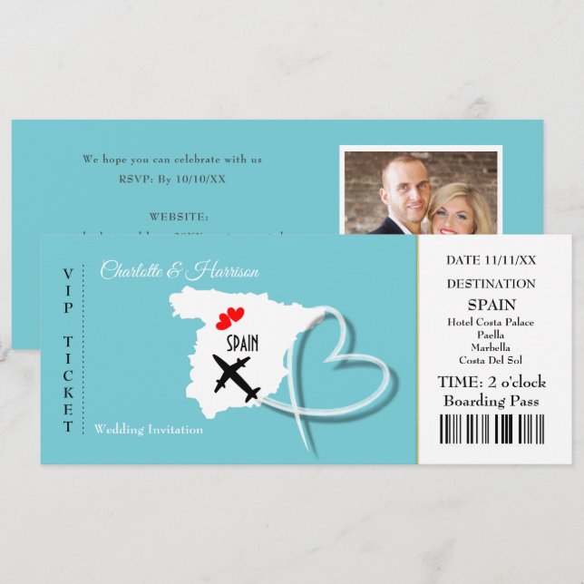 Invitación Boda de pases de embarque de entradas Destino Espa (Anverso / Reverso)