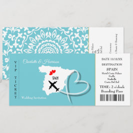 Invitación Boda de pases de embarque de entradas Destino Espa