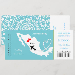 Invitación Boda de pases de embarque de entradas Destino Méxi