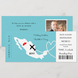 Invitación Boda de pases de embarque de entradas Destino Méxi