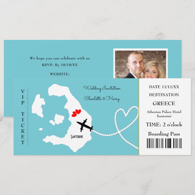 Invitación Boda de pases de embarque de entradas Destino Sant (Anverso / Reverso)