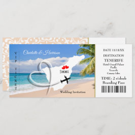 Invitación Boda de pases de embarque de entradas Destino Tene