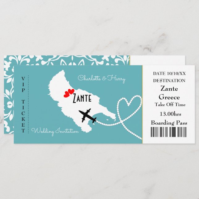 Invitación Boda de pases de embarque de entradas Destino Zant (Anverso / Reverso)