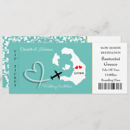 Invitación Boda de pases de embarque de entradas Santorini