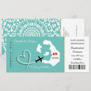 Invitación Boda de pases de embarque de entradas Santorini