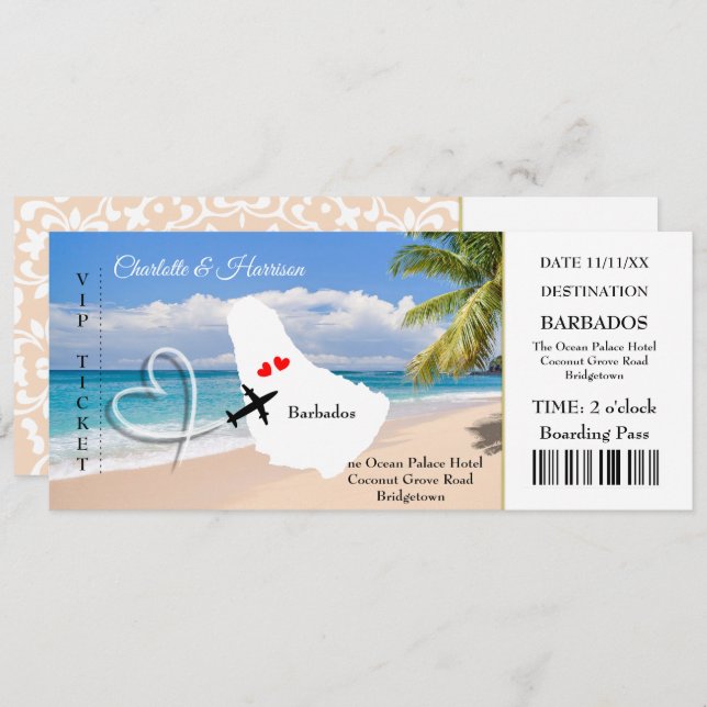 Invitación Boda de pases de embarque de tickets Destino Barba (Anverso / Reverso)