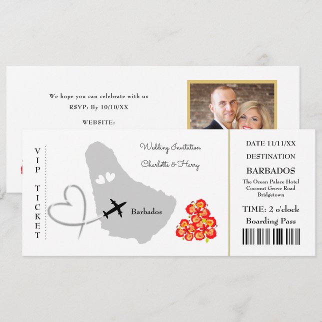 Invitación Boda de pases de embarque de tickets Destino Barba (Anverso / Reverso)