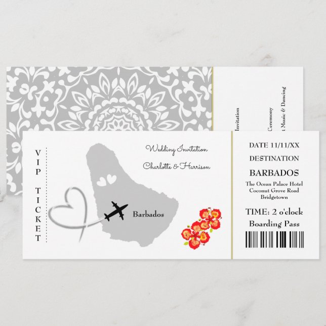 Invitación Boda de pases de embarque de tickets Destino Barba (Anverso / Reverso)