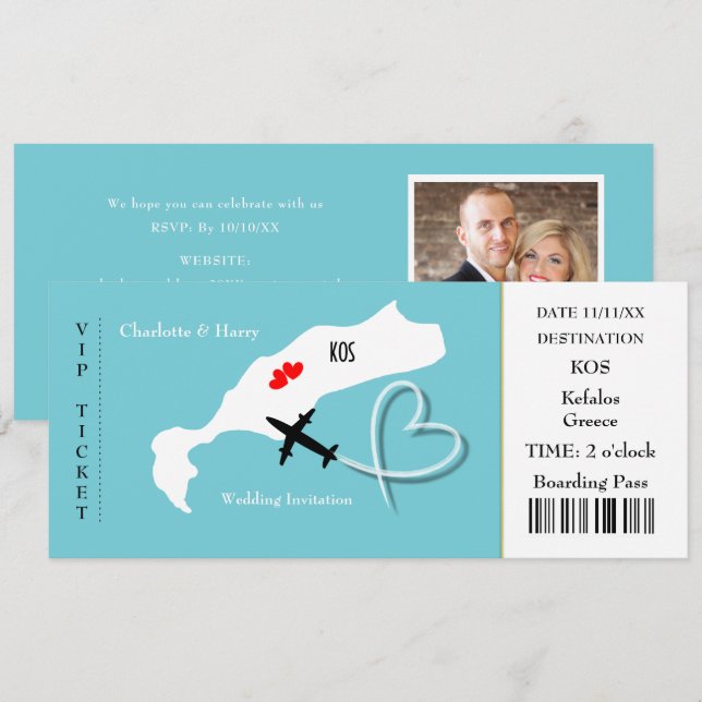 Invitación Boda de pases de embarque de tickets Kos de destin (Anverso / Reverso)
