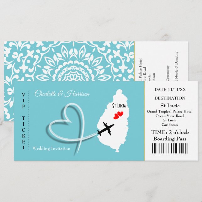 Invitación Boda de pases de embarque para entradas Destino Sa (Anverso / Reverso)