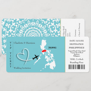 Invitación Boda de pases de embarque para entradas en Filipin