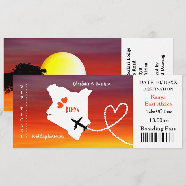 Invitación Boda de pases de pases de embarque para entradas e (Anverso / Reverso)