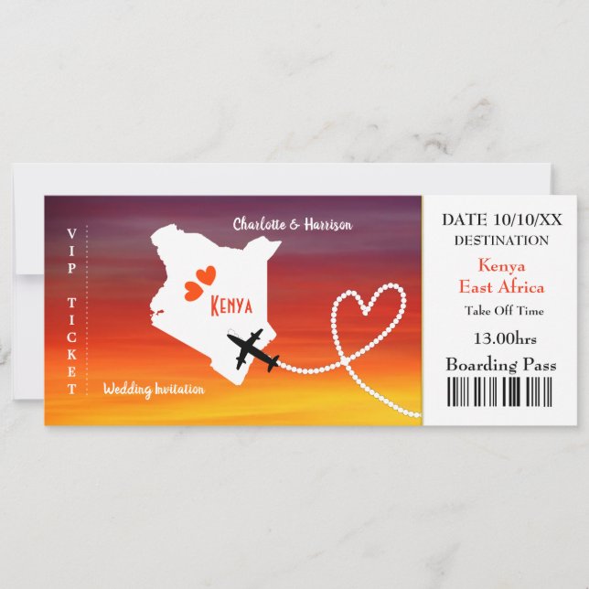Invitación Boda de pases de pases de embarque para entradas e (Anverso)