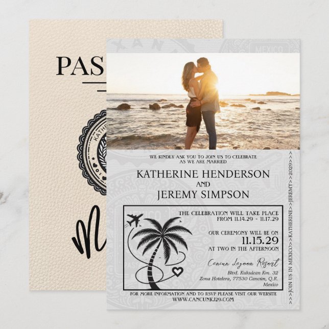 Invitación Boda de Passport de Ivory Mexico (Anverso / Reverso)