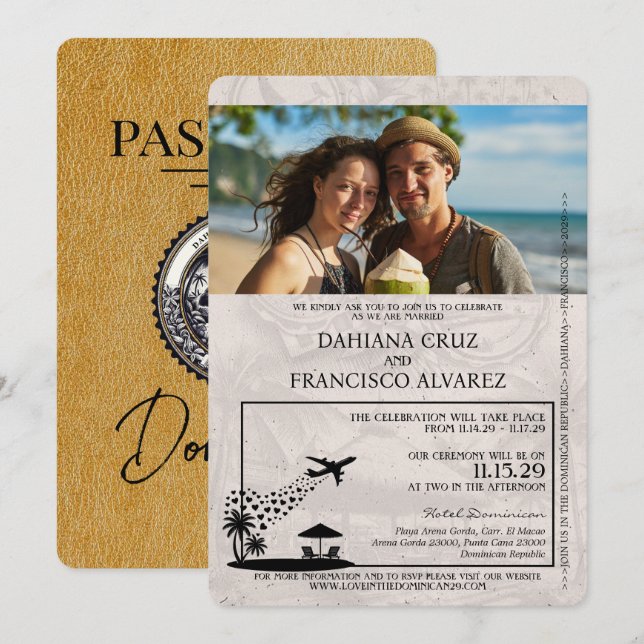 Invitación Boda de Passport de la República Dominicana Gold (Anverso / Reverso)