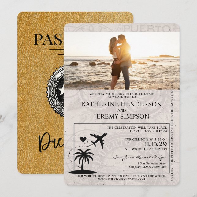 Invitación Boda de Passport Gold Puerto Rico (Anverso / Reverso)