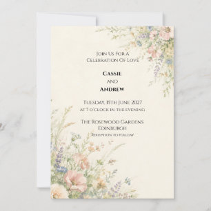 Invitación Boda de Pastel Jardín Inglés Flor Silvestre