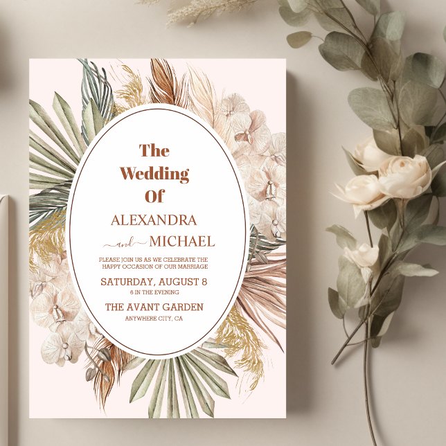 Invitación boda de pasto de boho verde moderno pampas (Subido por el creador)