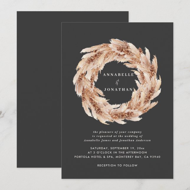 Invitación Boda de pasto negro bohemio moderno (Anverso / Reverso)