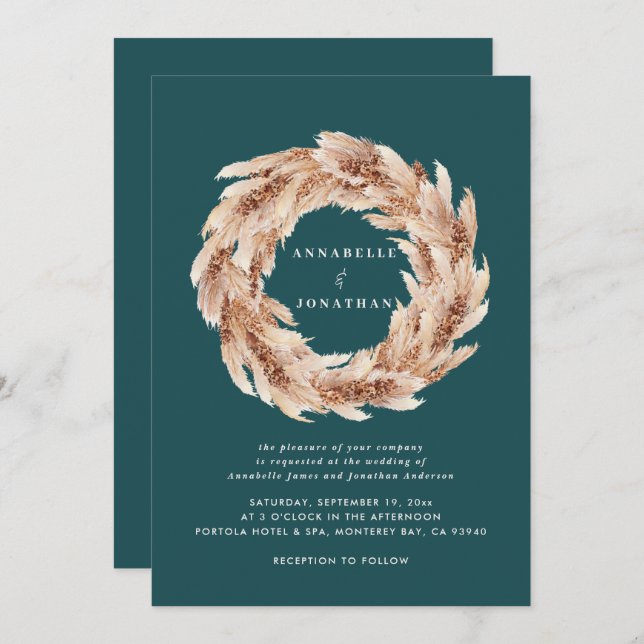 Invitación Boda de pasto verde azulado bohemio moderno (Anverso / Reverso)