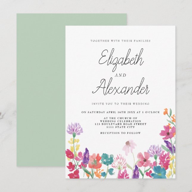 Invitación Boda de patio trasero de flores silvestres prensad (Anverso / Reverso)