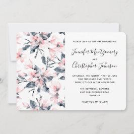 Invitación Boda de patrón de acuarela floral rosa y gris