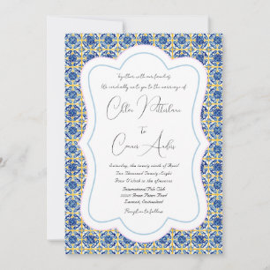 Invitación Boda de Patrón de Baldosa Azul Brillante Detallada