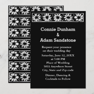 Invitación Boda de patrón de borde negro de mareas blancas