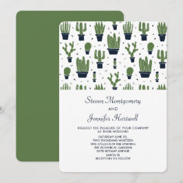 Invitación Boda de Patrón de Cactus Verde Rústico en Macetas