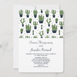 Invitación Boda de Patrón de Cactus Verde Rústico en Macetas 