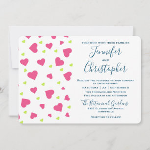 Invitación Boda de Patrón de Corazones Rosas y Verdes Lindos