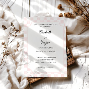 Invitación Boda de Patrón de Cuadro Pintado de Rosa