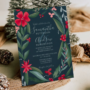 Invitación Boda de patrón de flor floral verde rojo