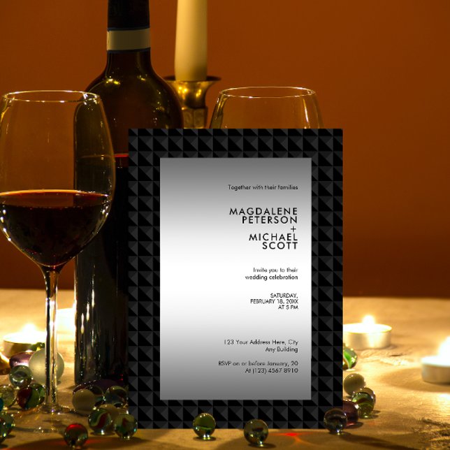 Invitación Boda de patrón de forma de polígono negro futurist (Subido por el creador)