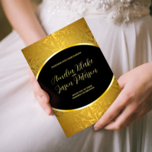 Invitación Boda de patrón de hojas de oro lujosas grabadas