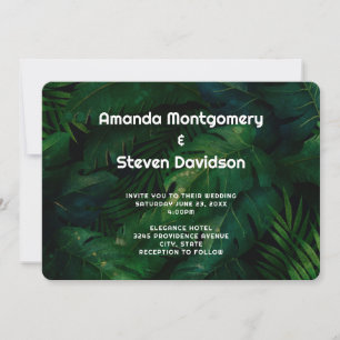 Invitación Boda de patrón de hojas tropicales verde oscuro