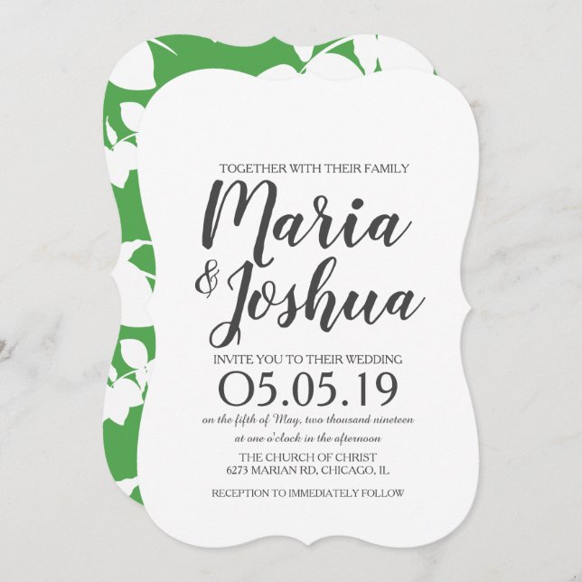 Invitación Boda de patrón de limón verde fresco brillante (Anverso / Reverso)