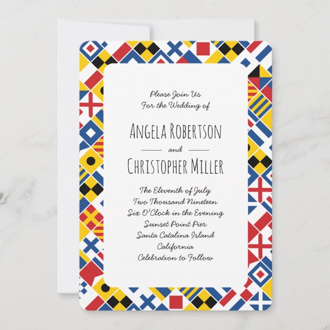 Invitación Boda de patrón de marca de señal náutica (Anverso)