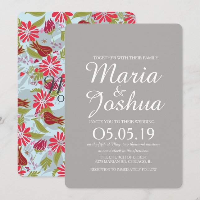 Invitación Boda de patrón de mezcla de tulipanes rosados Rosa (Anverso / Reverso)